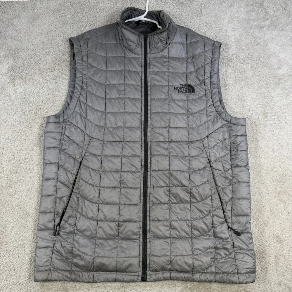 The North Face Vest Mens Small Gray ThermoBall Puffer Quilted Full Zip Nylon